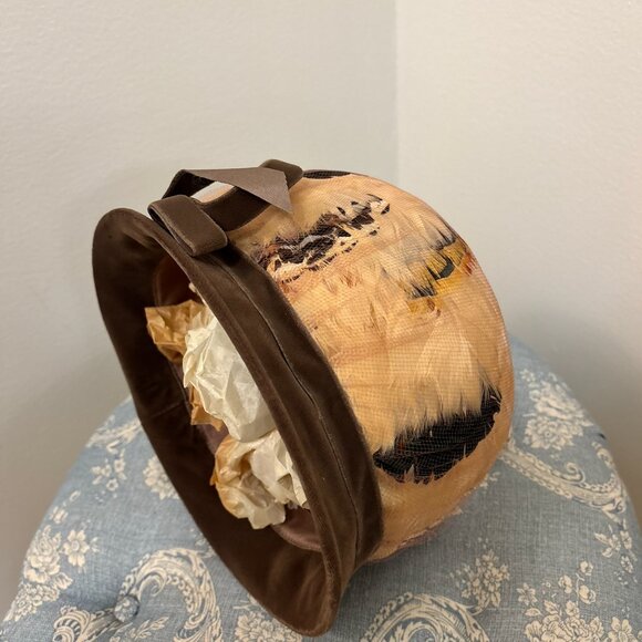 1960s Vintage Velvet Feather Hat. main image 6
